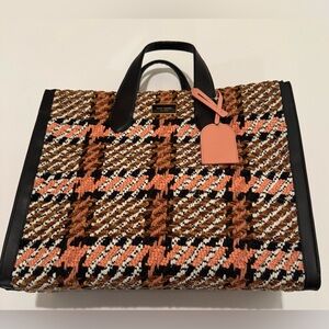 Kate Spade Manhattan Plaid Chunky Woven Fabric Large Tote in Dancer Pink Multi